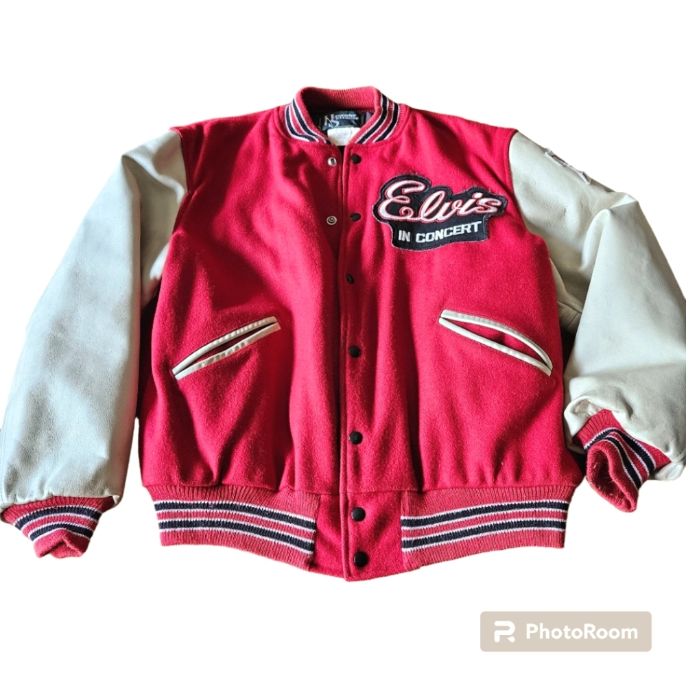 Vintage Elvis In Concert Varsity Letterman Wool/Leather Jacket, Men's Size Large